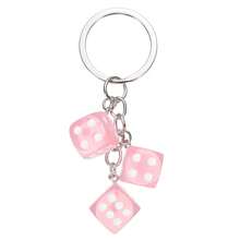 PATIKIL Lucky Dice Keychain Charm, Resin 3D Cube Square Mini Dice Keyrings With 3 Pendants For Bag - Hồng - Xem 2