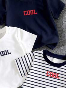 3pcs Baby Boy Letter Print Short Sleeve Outfit Set - Multicolor - View 3