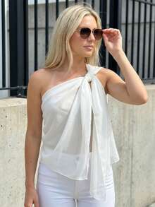 1pc Women's Solid Color New Silk Satin Scarf, Suitable For Daily Wear For Dress - White - View 6