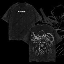 Super Value Hot  Washed T-Shirt Arise Sung Jin Woo - Solo Leveling Anime Double Printed Oversize Lightweight Acid Washed Graphic Tee, Gift For Anime Fans Suitable For Fans SD0081 - 黑色 - 查看 4