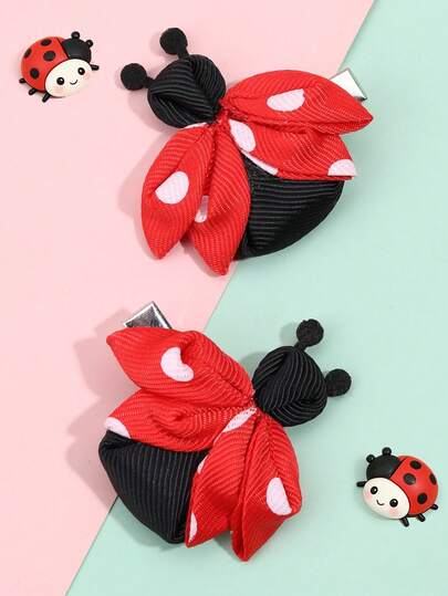 2 piezas Lindos pasadores de cabello con diseño de mariquita, pasadores de cabello clásicos rojos y negros con mariquita, accesorios de cabello adorables para niñas