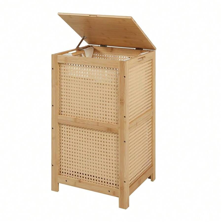 Bamboo-Laundry-Hamper-Wicker-Basket-With-Lid Large Wood Laundry Hampers Basket Bin Storage Organizer For Dirty Clothes, Laundry Room, Bathroom, Bedroom, Living Room, Home Decor(13Gallon/50L) - Natural - 查看 1