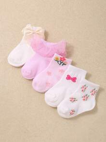 20/10/5/1 Pares Aleatórios de Meias Joelho Fofas para Bebê, Decoradas com Floral, Laço, Laço 3D, Barra de Renda, Morango e Padrões de Cereja. Adequado para combinar com todos os looks. O design da barra de renda não irá constranger os tornozelos do bebê. Adequado para bebês meninas de 0-36 meses, também pode ser usado como presente. - Multicolorido - Visão 7
