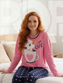 Women's Long Blogger Pajama Set - Warm, Soft Touch, Maximum Comfort For Sleeping In Cold Weather - Hồng - Xem 1
