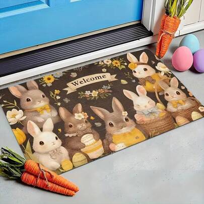 1pc Rabbit Pattern Doormat, Welcome Mat, Small Rug, Carpet, Floor Mat, Outdoor Doormat, Kitchen Rug, Home Decor, Front Door Mat, Area Rug, Outdoor Mat, Home Decor, Area Carpet, Garden Carpet, Washable Rug