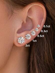 1对莫桑石耳钉，奢华珠宝礼品，925纯银，优雅女士珠宝礼品，立方氧化锆新娘婚礼珠宝，钻石耳环 - 銀色 - 查看 3