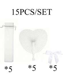 3/15/30/60支装白色圆形折叠纸扇，优雅白色折叠纸扇，适用于婚礼仪式用品，心形折叠设计，手持可折叠婚礼宾客装饰，新娘摄影及派对回礼，婚礼招待会及仪式配件，婚礼装饰 | 优雅手扇 | DIY纸艺扇心形装饰扇，最佳夏季纸扇生日礼物，简约休闲纸扇 - 彩色 - 查看 15