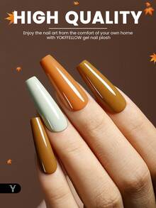 YOKEFELLOW 不含TPO和HEMA的6色秋冬凝胶指甲油套装，10毫升莫兰迪橙棕色美拉德色系可卸甲凝胶指甲油套装，适合女性在家美甲沙龙使用，新品 - 彩色 - 查看 4