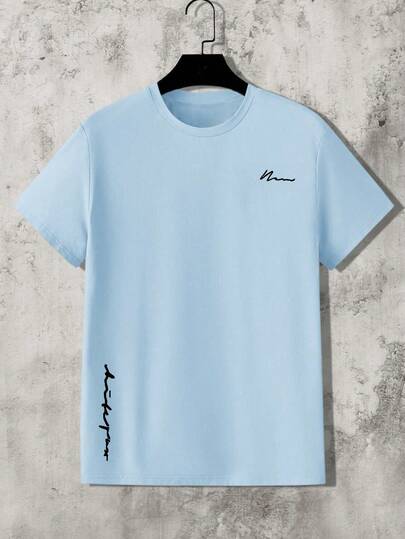 男士休闲字母印花短袖T恤，夏季