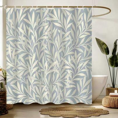 简约树叶图案防水浴帘，配12个挂钩，现代浴室装饰，乔迁礼物