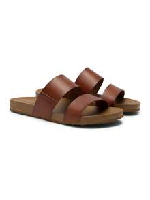 Women Summer Slides Sandals Open Toe Slip-On Comfortable Footbed Two Strap Flat Sandals Fashion Beach Vacation Lightweight Arch Support Sandals Shoes - 棕色 - 查看 7