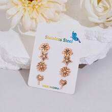 4 Pieces/ Lot.,Various Flower Designs, Such As Five-Petal Flowers, Star-Shaped Flowers, Dandelion Flowers, Etc. Hollow And Design. Simple Lucky Small Flower Jewelry. Suitable For Parties And Dates. - 2ZH011 - View 6