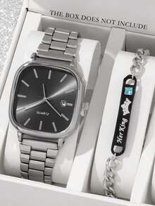 一套简约多功能情侣手表配件，时尚石英表组合，包括方形表盘石英表、刻字链式手链、银色金属表带，黑白两色可选。简约柔和的风格，充分展现情侣魅力。 - 彩色 - 查看 4