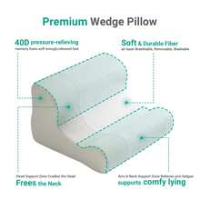 Wedge Pillow For Bed | All-In-One Ergonomic Bed Wedge Pillow – Design For Ultimate Sleep, Reading & Recovery Support, With Cooling Memory Foam & Anti-Slip Honeycomb Cover - White - View 9