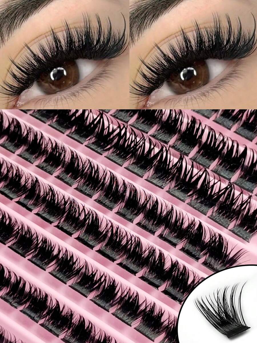Rikuaild 120pcs D-Curl Fluffy False Eyelashes, Thick & Natural Look, Suitable For Travel, Vacation, Date, Party, Portable False Eyelashes - D - View 1
