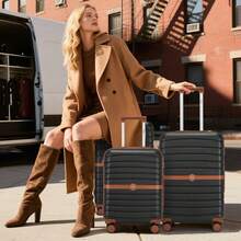 Cabin Size Suitcase 20/24/28 Inch Carry On & Check In Spinner ABS+PC Suitcase With Lock & Wheels, Small Medium Large For Travel Holiday Family Women Men Students University, 3 Piece Luggage Set Option - 黑色 - 查看 2