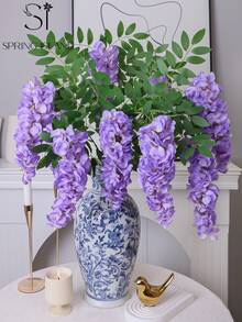 1/2/3pcs Artificial Triple Wisteria Vines, Dense Simulated Purple/Rose Red Wisteria Flower Clusters, Suitable For Valentine's Day, Wedding Decor, Hotel, Ball, Garden Party, Yard, Easter Indoor/Outdoor Home Garden Holiday Decoration - Purple-blue - View 3
