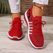 Women's Lightweight Non-Slip Breathable Leopard Print Fabric Lace-Up Low-Top Outdoor Casual Sports Shoes, Spring/Summer - Red - View 4