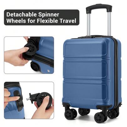 Carry On Suitcase 15 Inch 40x30x20 Underseat Cabin Luggage ABS PC Hard Shell 4 Removable 360 Spinner Wheels 3 Digit Lock Lightweight Small Travel Trolley For Christmas New Year Holiday Solo Trip Weekend City Break Business Travel Women Men Navy Blue