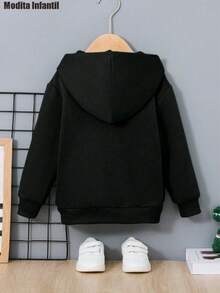 KIDB005|Chaqueta con Capucha y Cremallera para Niños y Niñas con Estampado de Cara de Dibujos Animados - Tejido Suave y Ligero, Lavable a Máquina, Cierre Completo con Cremallera, Bolsillos Delanteros - R - Negro - Ver 2