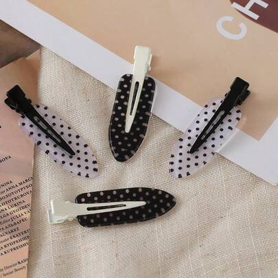 4pcs Black & White Acetate Non-Marking Hair Clips - Elegant Oval Duckbill Bangs & Shattered Hair Pins, Gentle Grip For Braids, Ponytails, Buns - Suitable For, Weddings, Parties