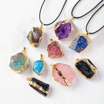 1pc 25-35mm Irregular Shape Natural Stone Crystal Necklaces Pendant Gold Color Wrap Charms For Jewelry Making DIY Earrings Accessory