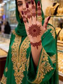 4 Sheets Full Hand Flower Design Brown Red Maroon Sexy Foot Finger Hand Tattoo Sticker Women Flower Henna Tattoo Sticker Flower Waterproof Sticker Brown Tattoo Sticker Women Body Art Sticker Wedding Party Brown Red Tattoo Sticker - Red - View 6