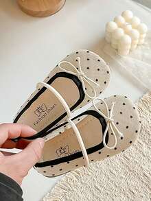 1 Pair Girls Fireworks Mesh Hollow Soft Bottom Flats, New Chinese Style Bowknot Hanfu Shoes, Spring/Summer - Beige - View 6