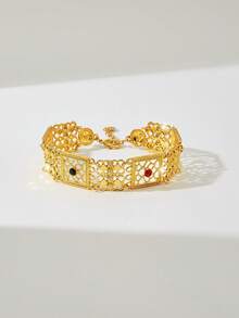 Mgyi 金色铜质时尚高端复古女士手链，18K镀金优雅方形设计，适合尼日利亚、迪拜、中东、沙特阿拉伯等地，可用于新娘婚礼、日常佩戴、结婚纪念日礼物、万圣节礼物等。 - PSL-029 - 查看 5