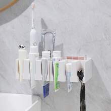 Wall-Mounted Storage Rack Large Capacity No Punching Toothpaste Drain Holder Dual Purpose Multi-Grid Bathroom Shelf - Multicolor - View 6