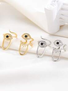 几何时尚精致美甲蝴蝶款铜镶水钻开口指甲戒指适合女性在日常宴会和聚会上佩戴。 - 彩色 - 查看 9