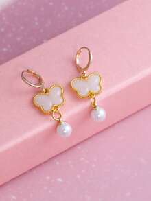 1 Pair Chinese Style Butterfly Pearl Pendant Earrings, Elegant Resin Faux Agate Jade Feeling Earrings, Chic Luxury Refined Jewelry - Butterfly - View 12