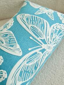 1pc 3D Butterfly Embroidery Decorative Throw Pillow Case, Home Decor Suitable For Living Room, Bedroom, Party And Various Environments, Spring/Summer - Blue - View 4