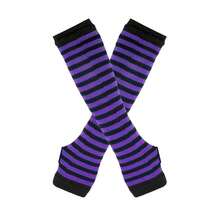 Benefeet Sox Womens Rainbow Striped Knee High Thigh High Socks Arm Warmers Set Fingerless Gloves Halloween Costume - BlackPurple - 查看 4