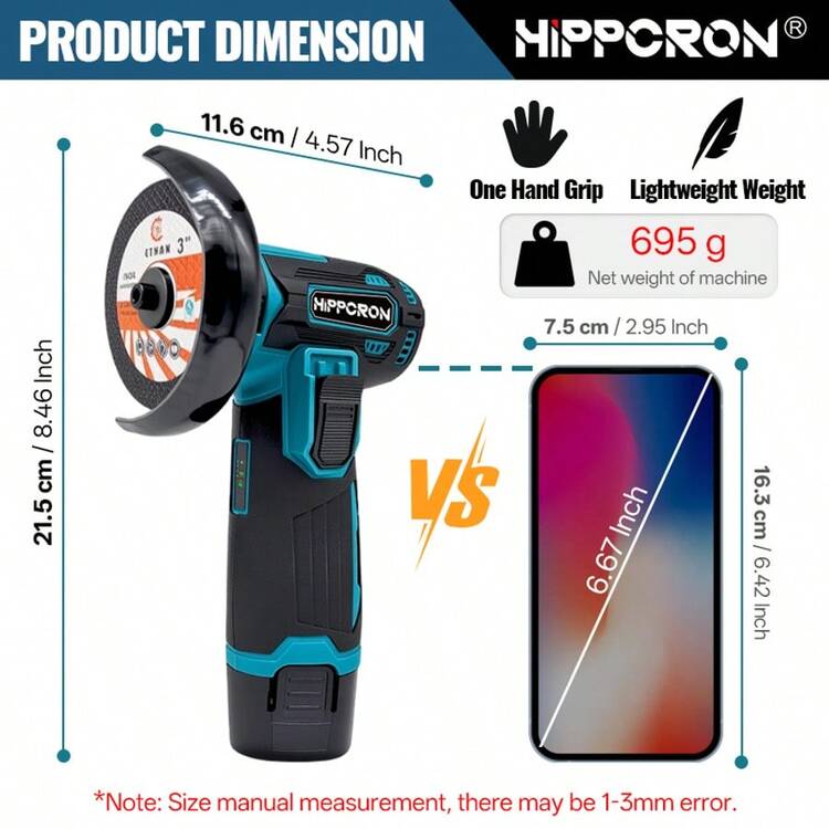 12V Brushless Cordless Angle Grinder Set - 19500RPM Mini Electric Polisher And Grinder With 2 X 1300mAh Batteries, Charger And 8 Grinding Wheels - Ideal For Metal, Wood, Home DIY And Polishing - Two Batteries - View 8