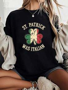100% Cotton Unisex 1pcs - St Patrick Was Italian Saint Paddys Italy Flag T-Shirt - Soft 100% Cotton, Breathable, Casual Short Sleeve Top For Spring & Summer For T-Shirt Lovers 230g | Exquisite Design |   Loose And Comfortable |   Easy To Match | - màu đen - Xem 1