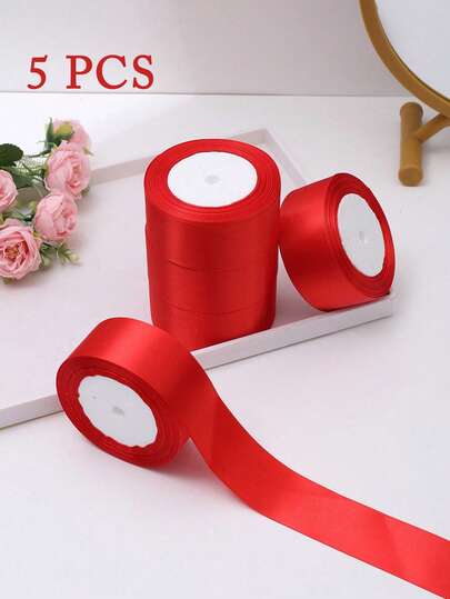 5 piezas Cinta De Satén De Seda Para Manualidades, cada rollo mide 4 cm x 2200 cm, adecuado para decoraciones navideñas, envoltura de regalos, fiestas de bodas, manualidades y envoltura de flores