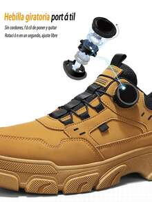 Zapatillas deportivas transpirables de color sólido para hombre, suelas resistentes al desgaste con hebillas giratorias, botas gruesas antideslizantes para exteriores, cómodas de llevar, ideales para ropa informal, caminar, senderismo al aire libre, citas y uso diario. - Blanco y Negro - Ver 4