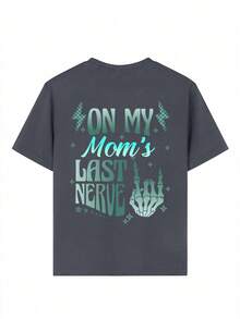 Tween Boy "ON MY MOM'S LAST NERVE" Letter Print T-Shirt, Suitable For Casual, Streetwear, School, Events, Family Gatherings, Fashionable Boys' Summer Top - Dark Grey - View 9