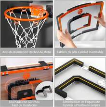 Tablero de Basquetbol para Niños, Mini Canasta de Baloncesto de Pared Interior, Aro Reforzado y 3 Mini Balón, Canasta Básquetbol para Puerta y Pared, Regalo Juguetes Deportivos - Negro Naranja - Ver 4