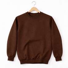 Men's Crew Neck Fleece Sweatshirt, Thick Winter Coat, Cotton - 鏽棕色 - 查看 12