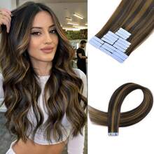 22 Inch High Quality Synthetic Fiber Natural Black & Golden Highlight Seamless Invisible Hair Extension For Women, Daily Use - Multicolor - View 9