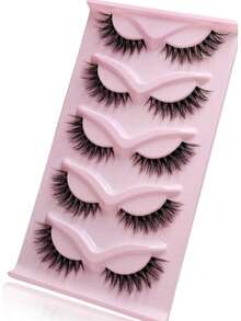 5 Pairs Of Natural Looking Fake Mink Eyelashes With Transparent Bands, Slim Crossed Fluffy Eyelashes, Full Eyelash Stripes - Black - View 6