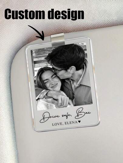Personalized Couple Photo Car Sun Visor Clip, Valentine's Day Boyfriend Gift, Say "I Love You" While Driving, Anniversary Gift For Boyfriend, Driving Gift