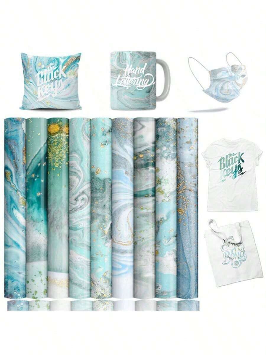 9张/套 12英寸×10英寸 水彩大理石纹升华转印纸，水彩大理石纹升华转印纸套装，适用于DIY杯子、水杯、钥匙扣、T恤等。