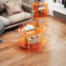 Mesa de centro de acrílico, pequeña mesa redonda moderna para sala de estar, 23.6' de profundidad x 23.6' de ancho x 16.5' de alto (naranja), YXCJ-DA - rosa - Ver 3