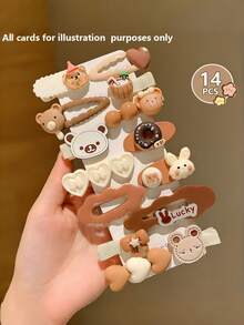 14pcs Warm-Toned Bear Design Hair Clips, Suitable For Daily Commute, Home And Other Occasions - Multicolor - View 6