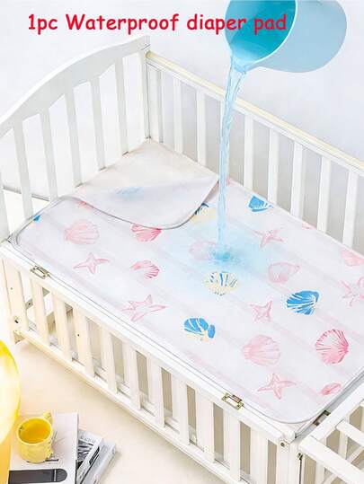 1pc Waterproof Urine Pad, Foldable & Washable, Dinosaur, Seashell, Cloud Pattern, Suitable For Baby Stroller, Menstrual Pad, Elderly Care, Pet Mat, Dorm Bed, Children Room, Baby Crib, Car Seat