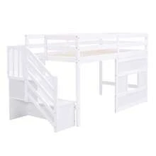 MERAX Twin Size Loft Bed With Storage Staircase And Window - White - View 7