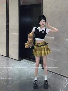 Women Skirts - Yellow Plaid Skirt - View 2